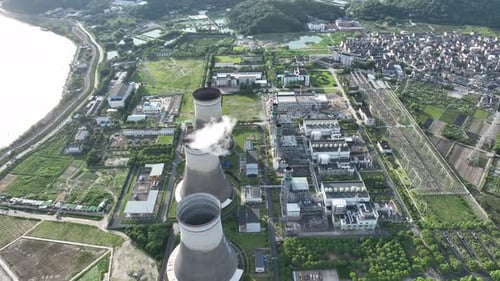 Thermal power station during sunset