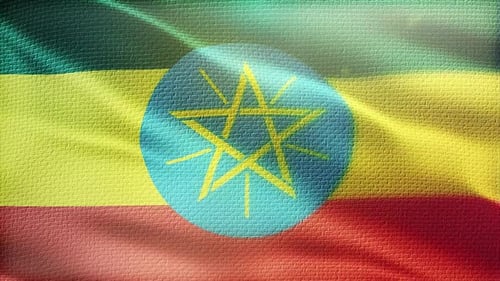 Waving Ethiopian Flag Loop Animation with Realistic Fabric Texture