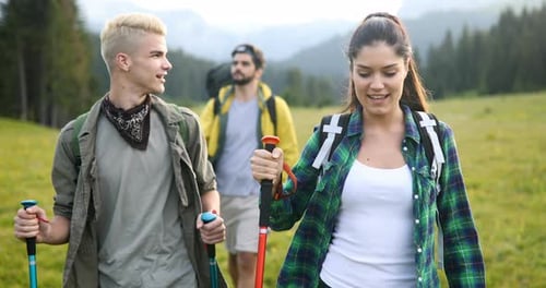 Group of Friends Hiking on Mountain