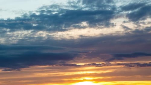 Orange Sunset With Clouds, Time Lapse