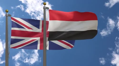 Waving Flags of United Kingdom and Yemen