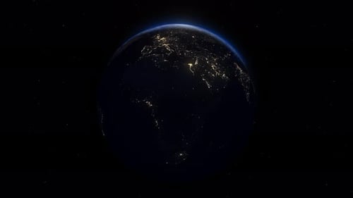 3D Rotating Night Earth With City Lights From Space