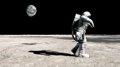 Astronaut Walking on Moon Surface with Earth View