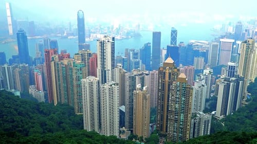 Time lapse beautiful architecture building of hong kong cityscape