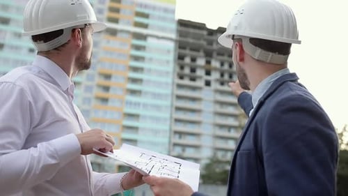 Architects Reviewing Construction Plans On Site