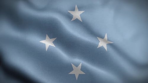 Realistic Waving Light Blue Flag with Four White Stars Loop