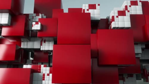 Dynamic Red and White Geometric Cubes Animation