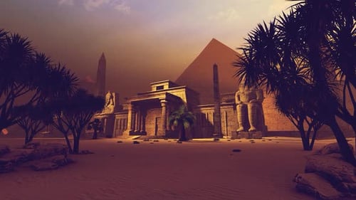 Animated Ancient Egyptian Temple and Pyramids Desert Scene