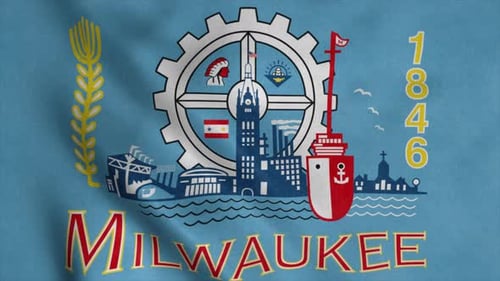 Bandeira de Milwaukee City Wisconsin balançando ao vento