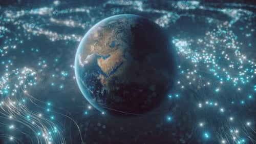 Digital Planet Earth with Glowing Global Network Connections