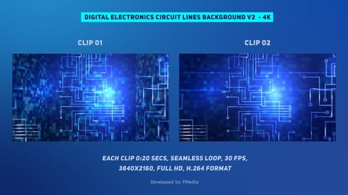 Lignes de circuits électroniques numériques se déplaçant verticalement 4k - 2 clips
