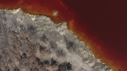Red acid mine drainage from above 4K aerial footage