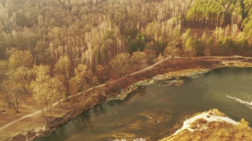 Aerial View Of Late Autumn Forest Landscape