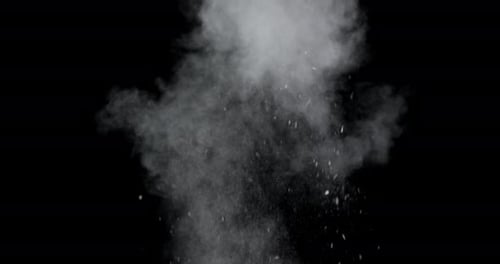 White Powder Explosion on Black Background