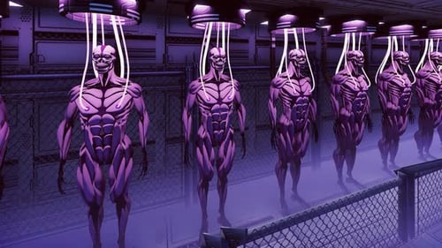 Sci-Fi Humanoid Clones in Futuristic Growth Chamber