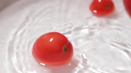 Red Tomatoes Floating in Water Close Up