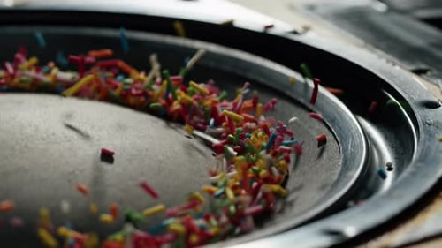 Bass Speaker Acoustic Sound System Closeup Flying Confetti Sweets
