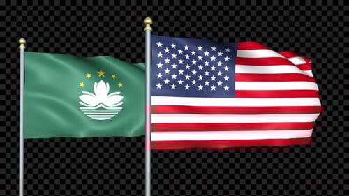 Macau And USA Flags Waving Realistic Alpha