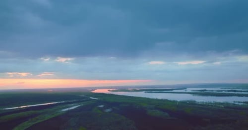 Tranquil Morning or Evening in Countryside Aerial View Panorama of Nature From Top Prores