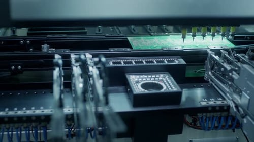 Assembly of Computer Circuit Board Automatic SMD Pick and Place Machine During Work