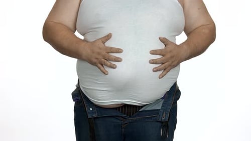 Fat Man Touching His Big Belly