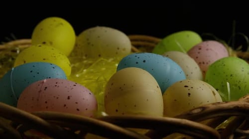 Speckled Easter Eggs in a Decorative Basket