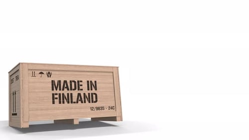 Wooden Crate with Printed MADE IN FINLAND Text