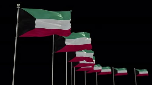 Animated Kuwait Flags Waving on Black Background