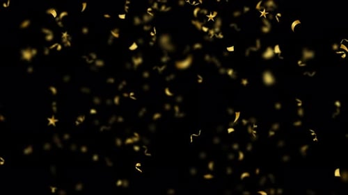 Golden Confetti Falling Down Over Black Background Sameles Loop 4K.