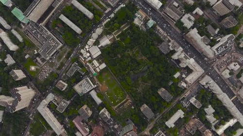 Olympic Stadium, Prospekt Mira, Moscow Streets and Roads with Car Traffic. Aeria Dron