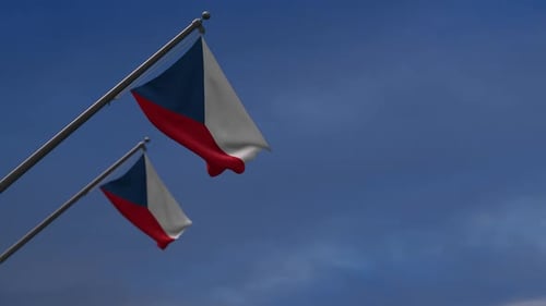 Realistic Czech Republic Flag Waving In Blue Sky