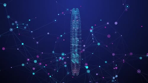 Futuristic Digital Pound Currency Symbol Rotating in Network Background