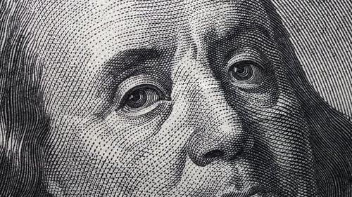 Macro Shot of Benjamin Franklin on Hundred Dollar Bill