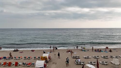 Beach Bar aerial view 4k Turkey Alanya