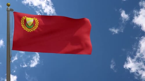 Realistic Flag Waving Animation with Emblem and Blue Sky