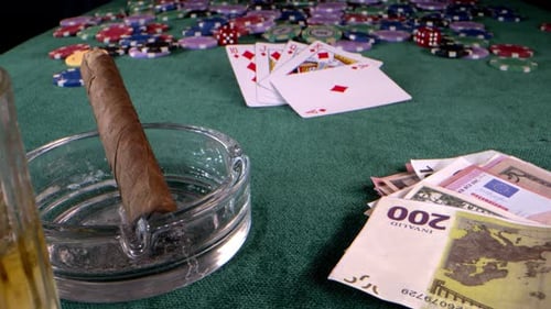 Gambling Money Poker Cards Red Dices And.Money Chips 9