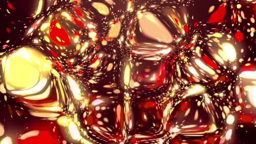 Abstract Liquid Flow Background with Shimmering Gold and Red Particles