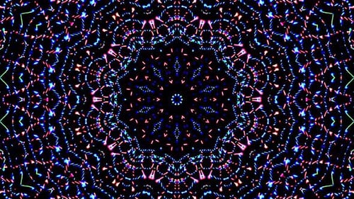 Bright abstract light governing full color, kaleidoscope, black background