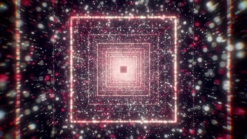Fliegen durch den Star Dust Tunnel mit quadratischen Silhouetten Seamless Loop