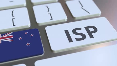 Internet Service Provider Text and Flag of New Zealand on Keyboard