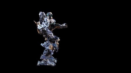 Futuristic 3D Robot Transforming and Walking Animation