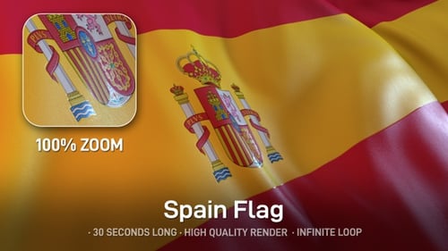 Dynamic Waving Flag of Spain with Coat of Arms