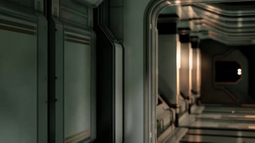 Futuristic Spaceship Corridor Interior Flythrough Animation