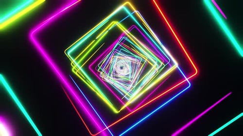 Dynamic Rotating Neon Squares Abstract Tunnel Background Loop