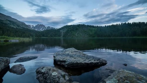 sunset timelapse on a mountain lake