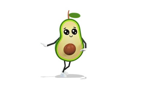 Happy Cartoon Avocado Character Dancing and Walking
