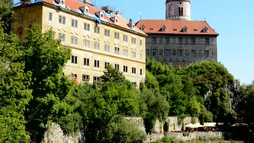 View of the River in the Historical Center - Old Tower Above the River - Sunny Day