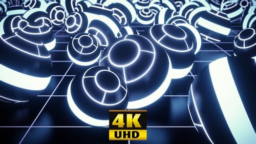 Futuristic Glowing Spheres Rolling on Grid Background
