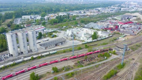 Aerial view of cargo train.