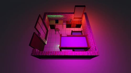 Animated 3D Isometric Room with Dynamic Neon Lighting